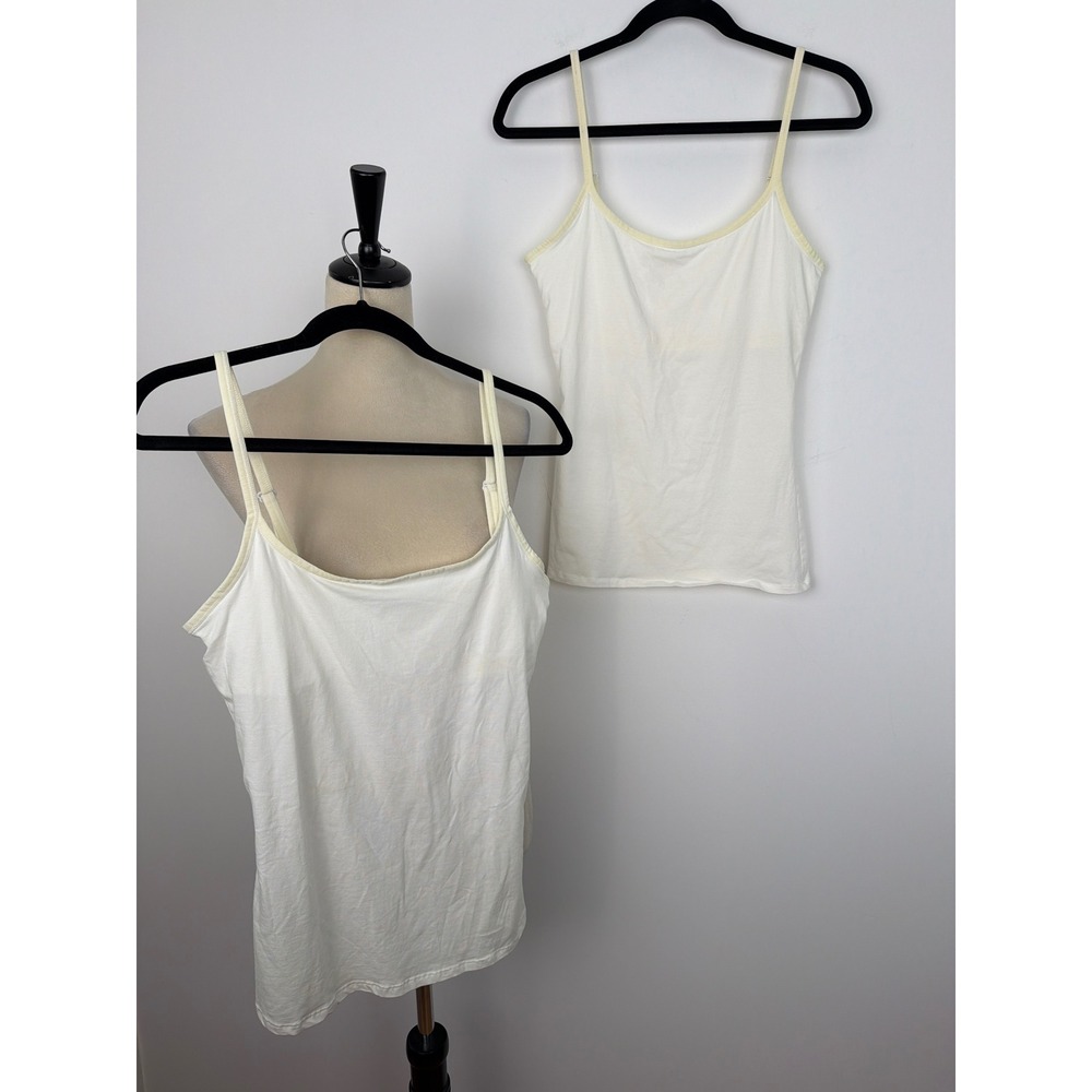 Set of 2 Pact Organic Cotton Shelf Bra Camisoles M Cream White Tank Top
